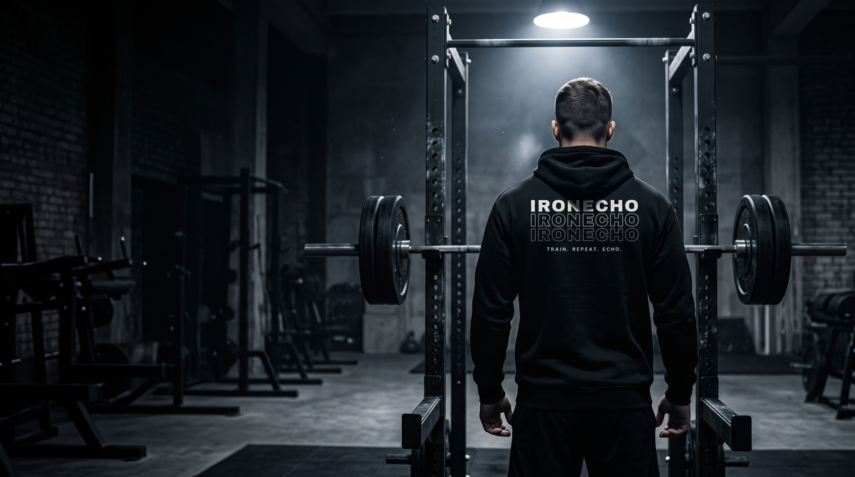 Athlet im IronEcho Hoodie im Gym